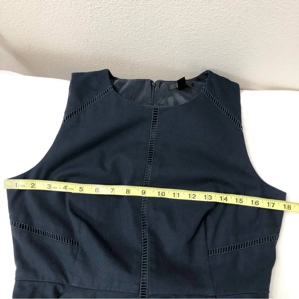 J Crew Cotton Blend Navy‎ Blue Ladder Stitch Pockets Sheath Career Dress 10P